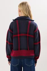 PixieGirl Petite Women's Blue & Red Knitted Check Zip Cardigan | PixieGirl 2