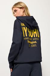 PixieGirl Petite Women's Navy Blue Back Slogan Hoodie | PixieGirl 2
