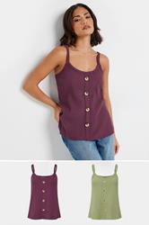 PixieGirl Petite Women's 2 PACK Sage Green & Purple Button Down Cami Tops | PixieGirl 3