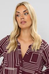 YOURS Plus Size Burgundy Red Abstract Half Placket Shirt | Yours Clothing 4