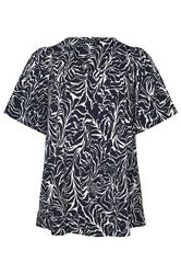 EVANS Curve Navy Blue Abstract Floral Pleat Front Swing Top