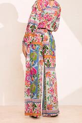 PixieGirl Petite Women's Orange Abstract Tile Print Cotton Wide Leg Trousers | PixieGirl 4