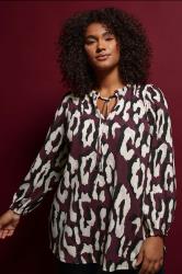 EVANS Plus Size Burgundy Red Animal Print Crepe Tie Neck Blouse | Evans 3