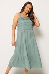 YOURS Plus Size Sage Green Cheesecloth Pleated Tiered Dress | Yours Clothing 3