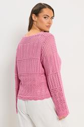 YOURS Plus Size Pink Pointelle Knitted Cardigan | Yours Clothing 2