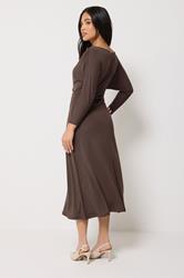 PixieGirl Petite Women's Chocolate Brown Wrap Midi Dress | PixieGirl 2