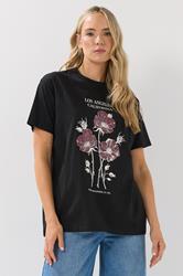 LTS Tall Black Flower Graphic Cotton T-Shirt | Long Tall Sally 3