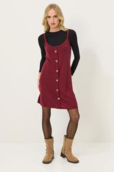PixieGirl Petite Burgundy Red Ribbed Button Mini Dress | PixieGirl 1
