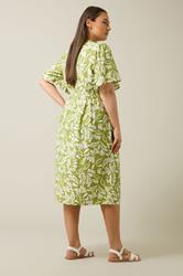 EVANS Plus Size Chartreuse Green Leaf Print Midi Dress | Evans  4