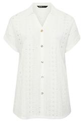 YOURS Curve White Broderie Anglaise Grown-On Sleeve Shirt