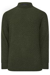 BadRhino Big & Tall Dark Green Textured Crew Neck Knitted Jumper
