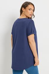 YOURS Plus Size Blue Pintuck Short Sleeve Henley Top | Yours Clothing 2