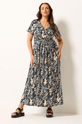 YOURS Plus Size Black Leaf Print Wrap Front Maxi Dress | Yours Clothing 3