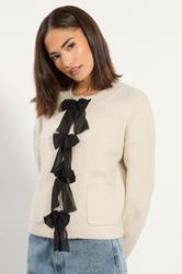 PixieGirl Petite Women's Cream Knitted Bow Front Cardigan | PixieGirl 1