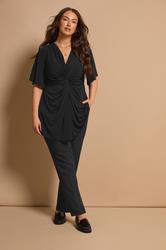 EVANS Plus Size Black Twist Front Angel Sleeve Top | Evans   1