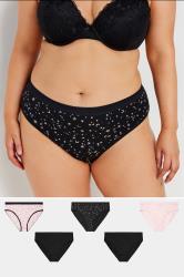 YOURSET 5 PACK Plus Size Black & Pink Star Print High Leg Knickers | Yours Clothing  1