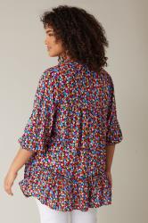 EVANS Plus Size Pink & Blue Floral Tie Neck Blouse | Evans 2