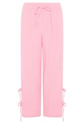 PixieGirl Petite Pink Tie Detail Cotton Cheesecloth Wide Leg Trousers