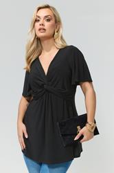 YOURS LONDON Plus Size Black Knot Detail Front Short Sleeve Top | Yours Clothing 3