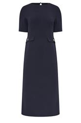 LTS Tall Navy Blue Scuba Button Formal Midi Dress