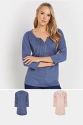 LTS Tall 2 PACK Light Pink & Blue Cotton Henley Tops | Long Tall Sally 1