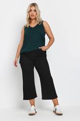 YOURS Plus Size Black Wide Leg Cropped Denim Jeans 2