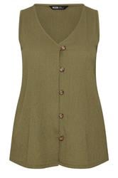 YOURS Curve Khaki Green Textured Waistcoat
