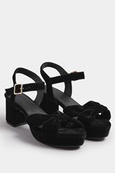 Black Velvet Bow Strap Platform Heels In Extra Wide Fit | Yours Clothing 3