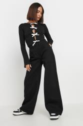 PixieGirl Petite Women's Black Ribbed Bow Detail Long Sleeve Top | PixieGirl 6