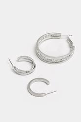 YOURSET 3 PACK Silver Tone Mixed Hoop Earrings Set | Yours Clothing 4