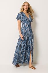 LTS Tall Women's Dark Blue Abstract Wrap Maxi Dress | Long Tall Sally 3