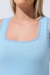 LIMITED COLLECTION Plus Size Blue Lace Trim Vest Top | Yours Clothing 4