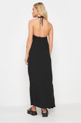 PixieGirl Petite Women's Black Crochet Trim Halter Neck Maxi Dress | PixieGirl 4