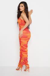 PixieGirl Petite Womens Orange Mesh Bardot Maxi Dress | PixieGirl 5