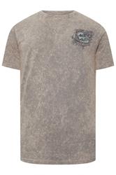 BadRhino Big & Tall Grey Acid Wash Skull Graphic T-Shirt