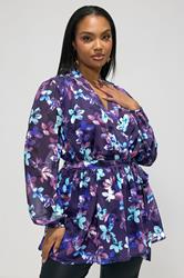 YOURS LONDON Plus Size Blue Floral Wrap Top | Yours Clothing 3