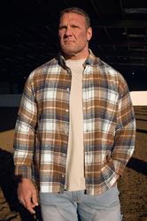 BadRhino Big & Tall Tan Brown & Navy Blue Brushed Checked Shirt | BadRhino 3