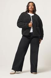 YOURS Plus Size Black Collarless Fleece | Yours Clothing 1
