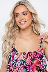YOURS Plus Size Black Tropical Print Frill Bikini Top | Yours Clothing 5