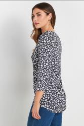 LTS Tall Navy Blue Leopard Print Cotton Henley Top | Long Tall Sally 2