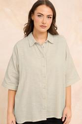 EVANS Plus Size Natural Brown Short Sleeve Cotton Shirt | Evans 3