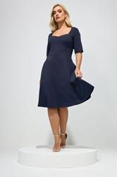 YOURS LONDON Plus Size Navy Blue Panel Skater Dress | Yours Clothing 3