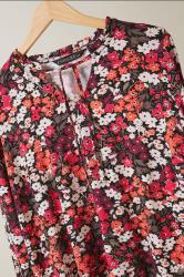 EVANS Plus Size Orange Ditsy Floral Tie Neck Top | Evans 6