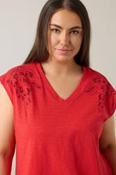 EVANS Plus Size Red Broderie Anglaise Vest Top | Evans 5