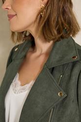 EVANS Plus Size Khaki Green Suedette Biker Jacket | Evans 4