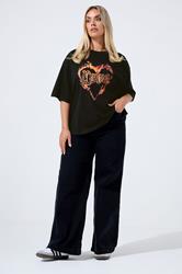 LIMITED COLLECTION Plus Size Black 'Love' Fire Heart T-Shirt | Yours Clothing 1