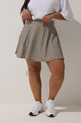 LIMITED COLLECTION Plus Size Brown Dogtooth Check Skirt | Yours Clothing 1