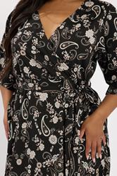 YOURS Plus Size Black Paisley Kimono Sleeve Maxi Wrap Dress | Yours Clothing 4