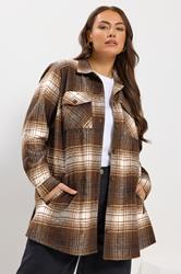 YOURS Plus Size Chocolate Brown Check Shacket | Yours Clothing 3