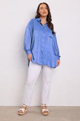 EVANS Plus Size Blue Metallic Button Through Shirt | Evans 1